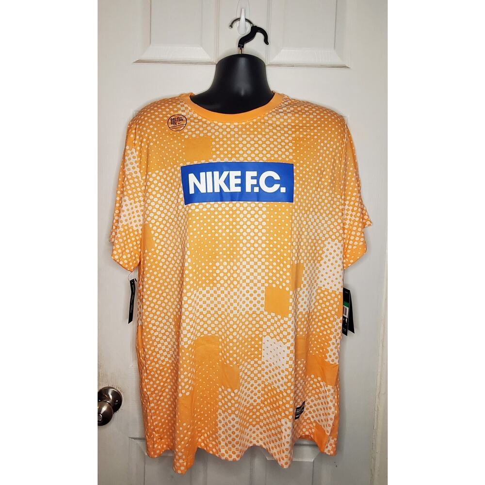 Nike FC Size XL T Shirt Orange Graphic Athletic Spell Out Logo Cotton NWT